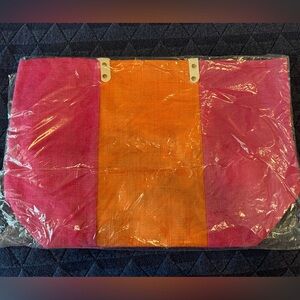 Mud Pie color block jute tote pink/orange